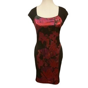 SUZY SHIER WOMENS BLACK FLORAL SLEEVELESS MIDI DRESS/ Size M